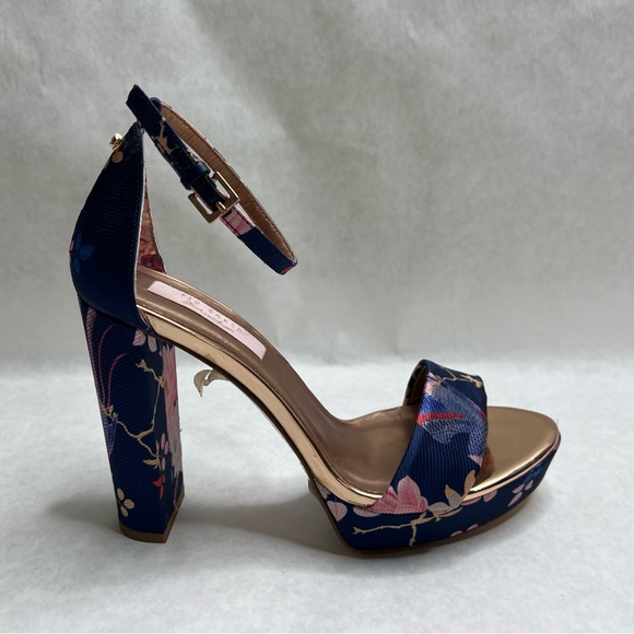 TED BAKER Navy Chinoiserie Junaaa Jacquard Platform Sandals - Sz 38 / 7.5 - Picture 8 of 16